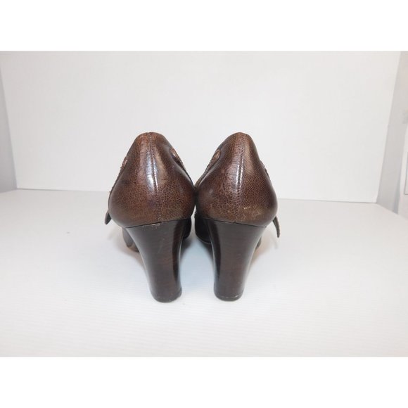 Naturalizer Brown Leather MaryJane 3.5" Heel Wide Strap Siver Buckle Shoe 10M - Picture 4 of 8